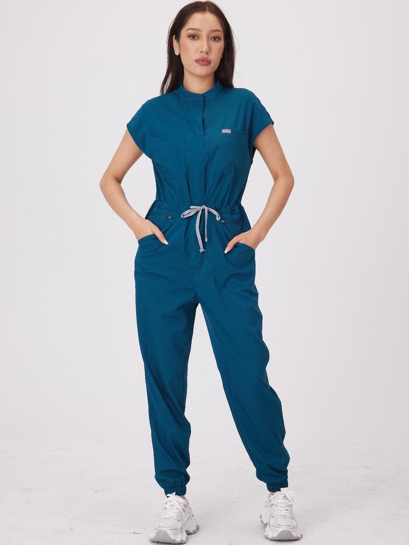 Product Introduction of Women's Letter Patch Jumpsuit, Casual Comfy Pocket Jumpsuit for Work, Ladies Workwear for All Seasons, Cargo Jumpsuit 3