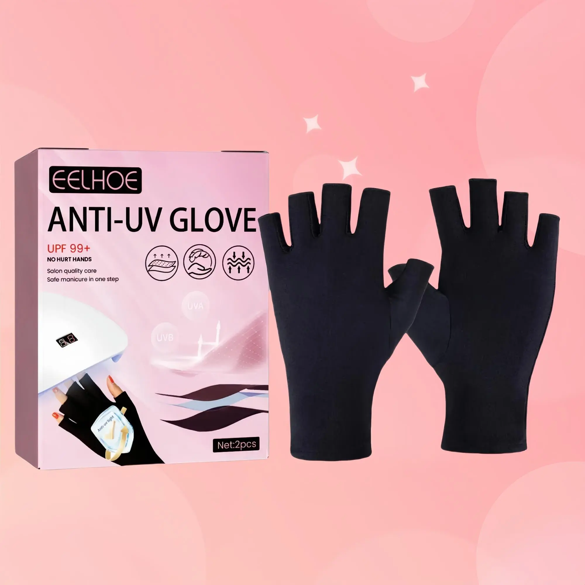 1 Box Anti-UV Gloves, Nail Art UV Protection Gloves, Manicure Tool for Women & Girls