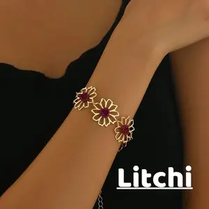 【Litchi】Gelang Elegan Menawan Khas dengan Bunga Mawar dan Bunga Matahari Logam Bergaya Mode L234