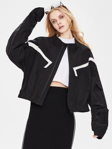 Women's Striped Print Pocket Zip Up Jacket, Street Fashion Casual Drop Shoulder Long Sleeve Outerwear for Daily Wear, Ladies Spring & Fall Clothes