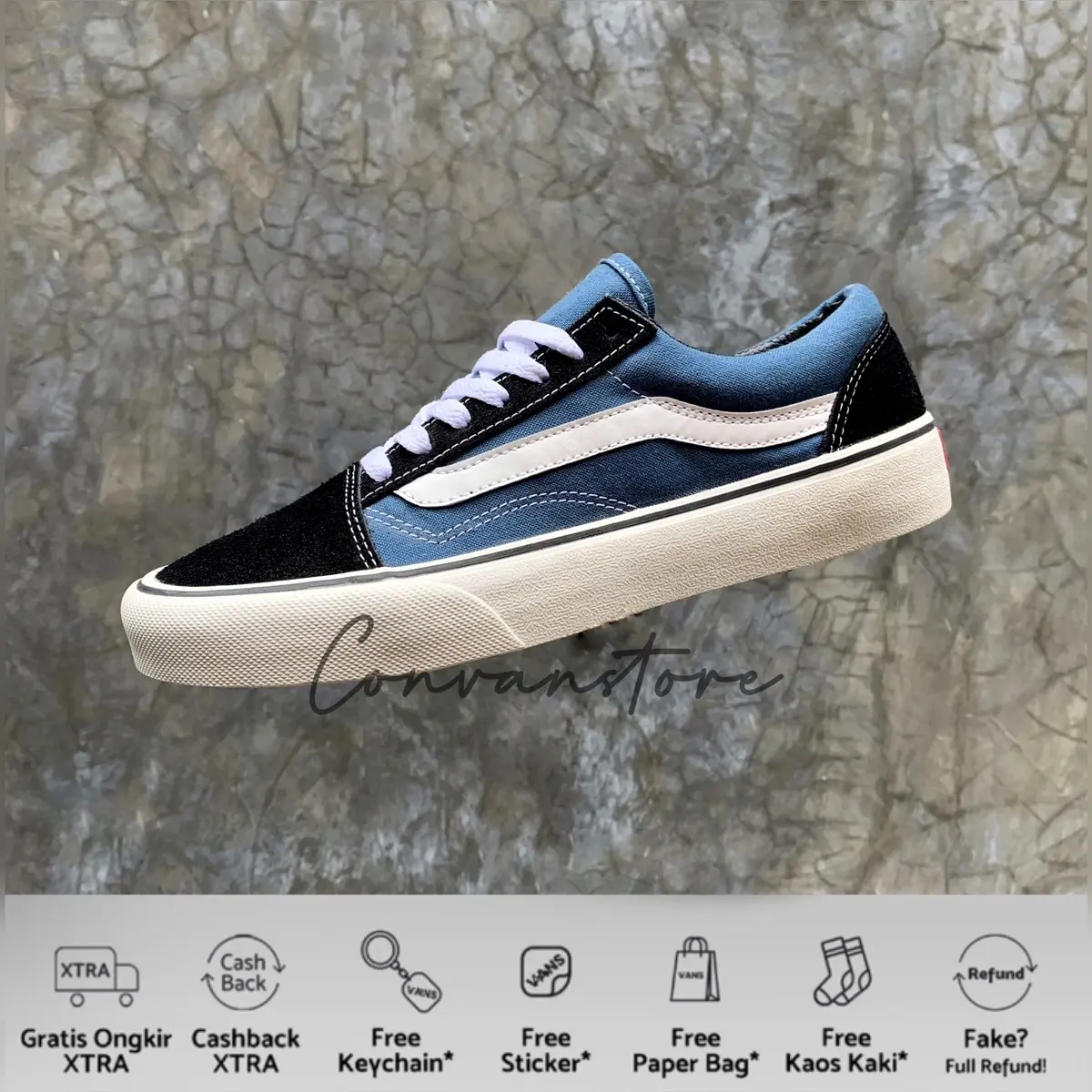SEPATU SNEAKERS OLDSKOOL NAVY BLACK WHITE PREMIUM HIGH QUALITY