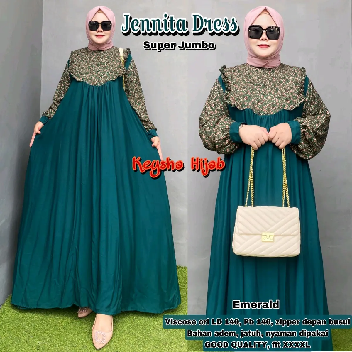 gamis jumbo ld 140 cm - dress super jumbo xxxxl terbaru Panjang Nyaman Muslim Viscose Zipper Fit Maxi Baju Bunga
