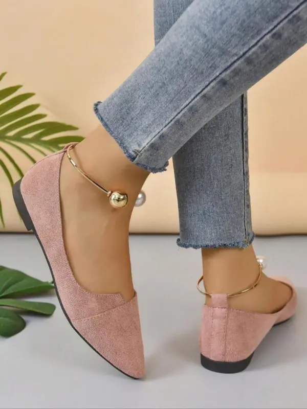 Women's Fashionable Faux Pearl Decorated Pointed Toe Flats, Elegant Ankle Strap Flats for Party, Daily Clothing Decor, Trendy All-match Shoes for Women & Girls 8