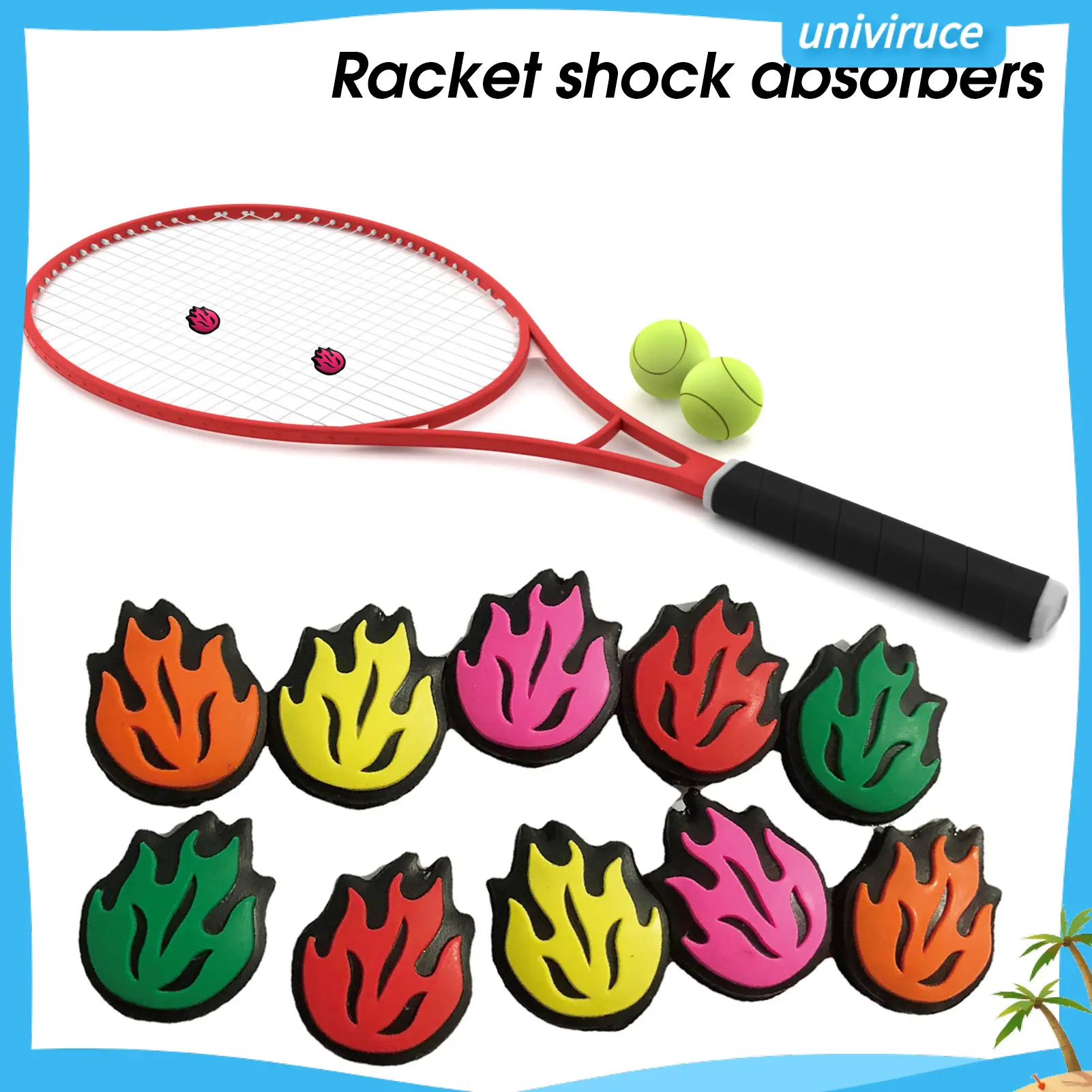 < univiruce > Bộ Giảm Chấn Dây Vợt Tennis, 4 Miếng, Hình Ngọn Lửa, Silica Gel, Tập Luyện, Tập Thể Dục, Vợt Tennis, Giảm Xóc Cho Người Chơi Tennis