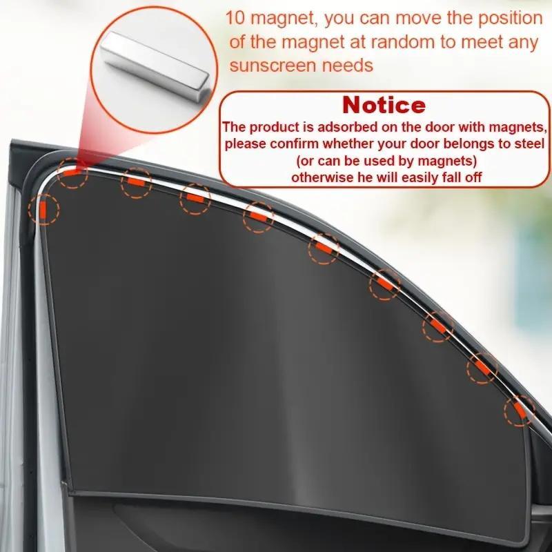 Car Window Sunshade Set, Magnetic Car Window Curtain with 10 Magnet, Rubber Heat Insulation Sunshade, Opaque Sunscreen Curtain 5