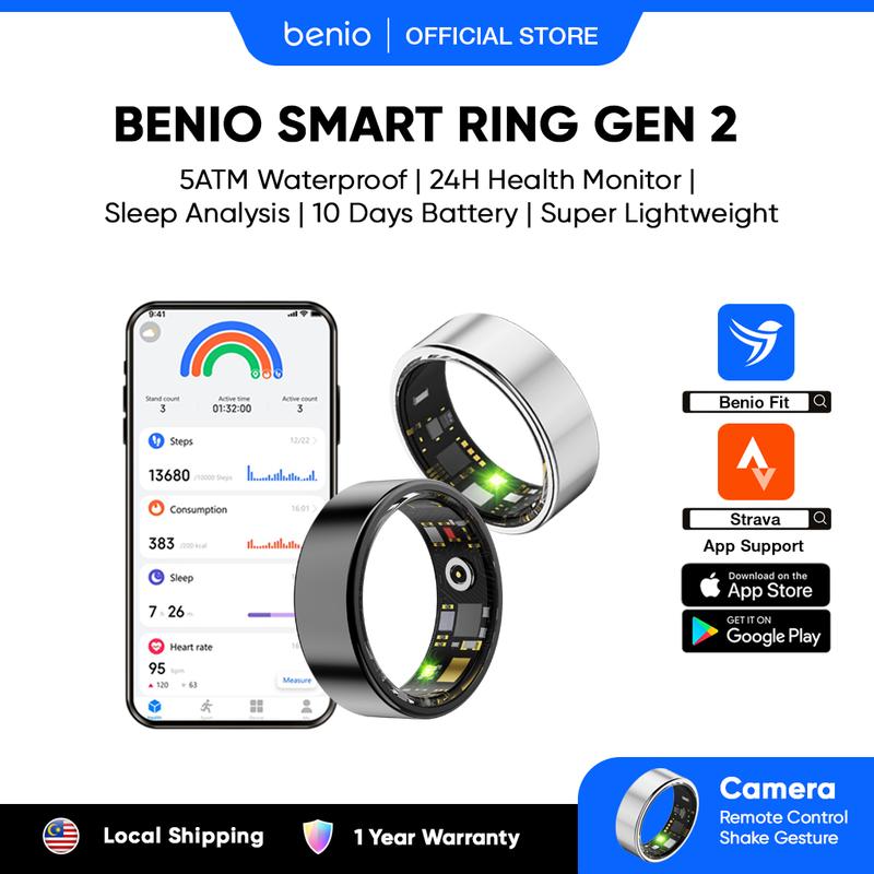 BENIO GEN2 Smart Ring Heart Rate, Blood Oxygen SPO2, Sleep Monitor ...