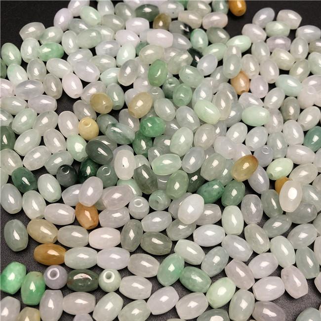 (10 pcs/pack) Myanmar jadeite A goods jade beads long beads 6x8mm woven jewelry jade beads 4