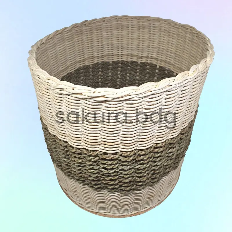 K139 - Keranjang rotan besar bulat segres 30x30 cm alas triplek laundry bedcover seserahan hampers baju penyimpanan 1