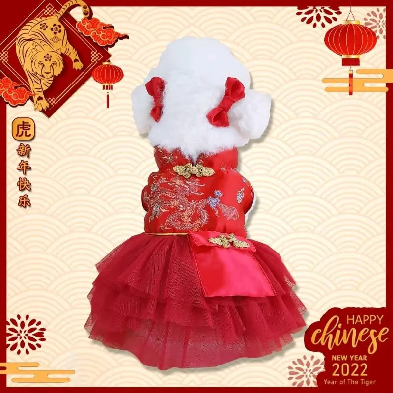 Baju Dress Anjing Cheongsam Qipao Dragon Rok Tutu Free Pita Imlek CNY
