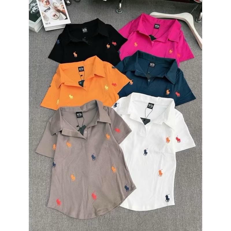 Áo thun nữ Pô Lô vạt bầu in nổi Tay Ngắn ( Pô Lô n.gựa cài cúc )