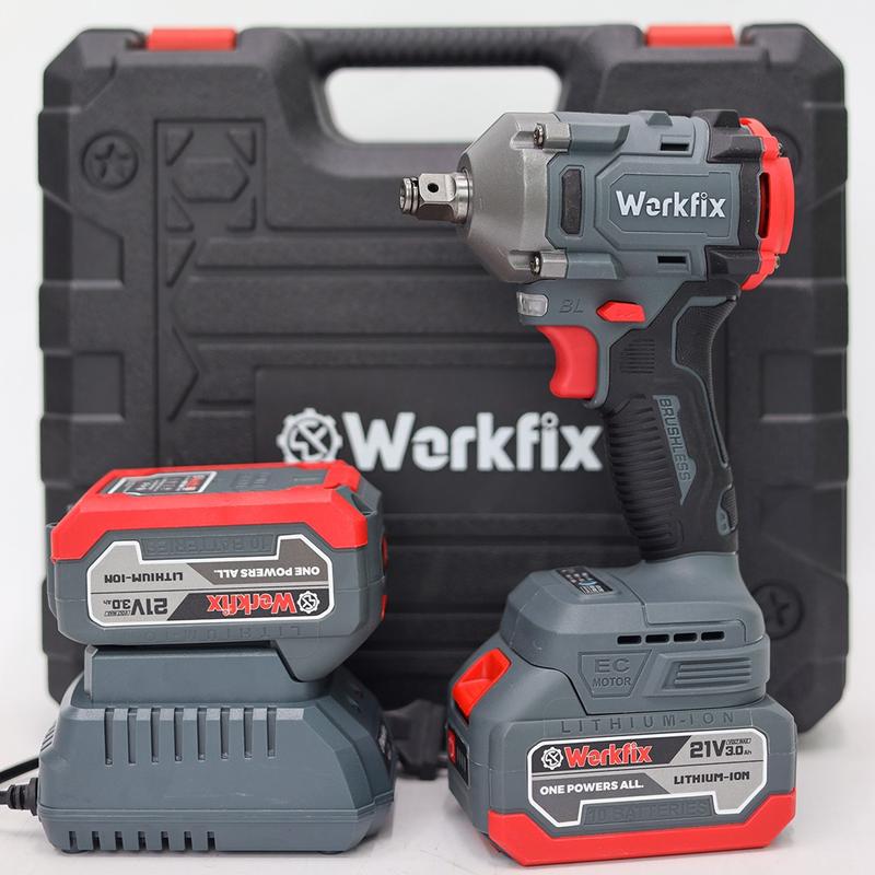 Máy siết bulong WORKFIX WF-IW360N đầu 2 trong 1 Lực siết 360Nm- Bộ 2 pin 1 sạc - Máy không chổi than - Có ốp inox