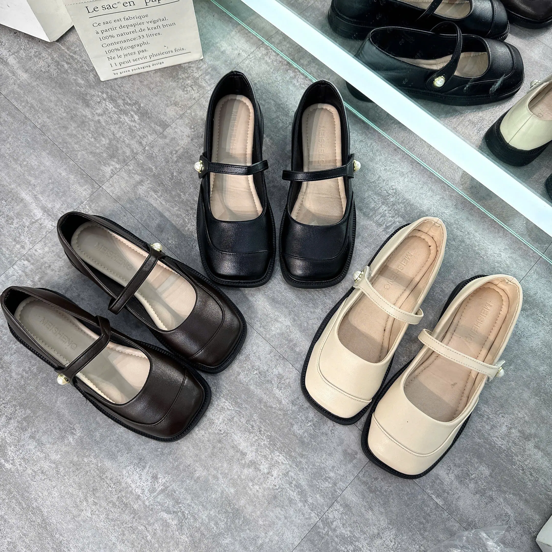 [ D87 - chân mỏng lùi size ]  Giày búp bê quai ngang ngọc trai dễ phối đồ mùa thu phong cách hàn quốc  Dép sục Sandal nữ 2024