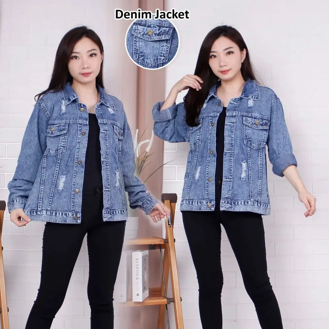 Jaket Jeans Wanita Oversize Jaket Denim Oversize Wanita Jaket Jeans Model Depan Sobek Terbaru