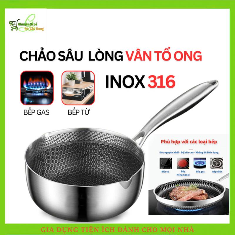 Chảo Chống Dính, Quánh Bột Sâu Lòng Tổ Ong 18cm 5 Lớp Inox. Dùng Cho Bếp Từ, Bếp Ga, Bếp Điện