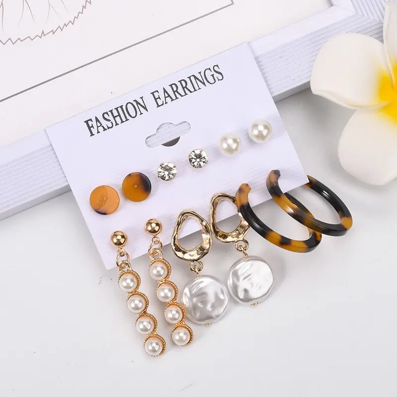 AP08-5 Anting Paket 6 Pasang Set Stud Hooks Anting Fashion Gaya Wanita Korea For Unhijab or Hijab Friendly 0