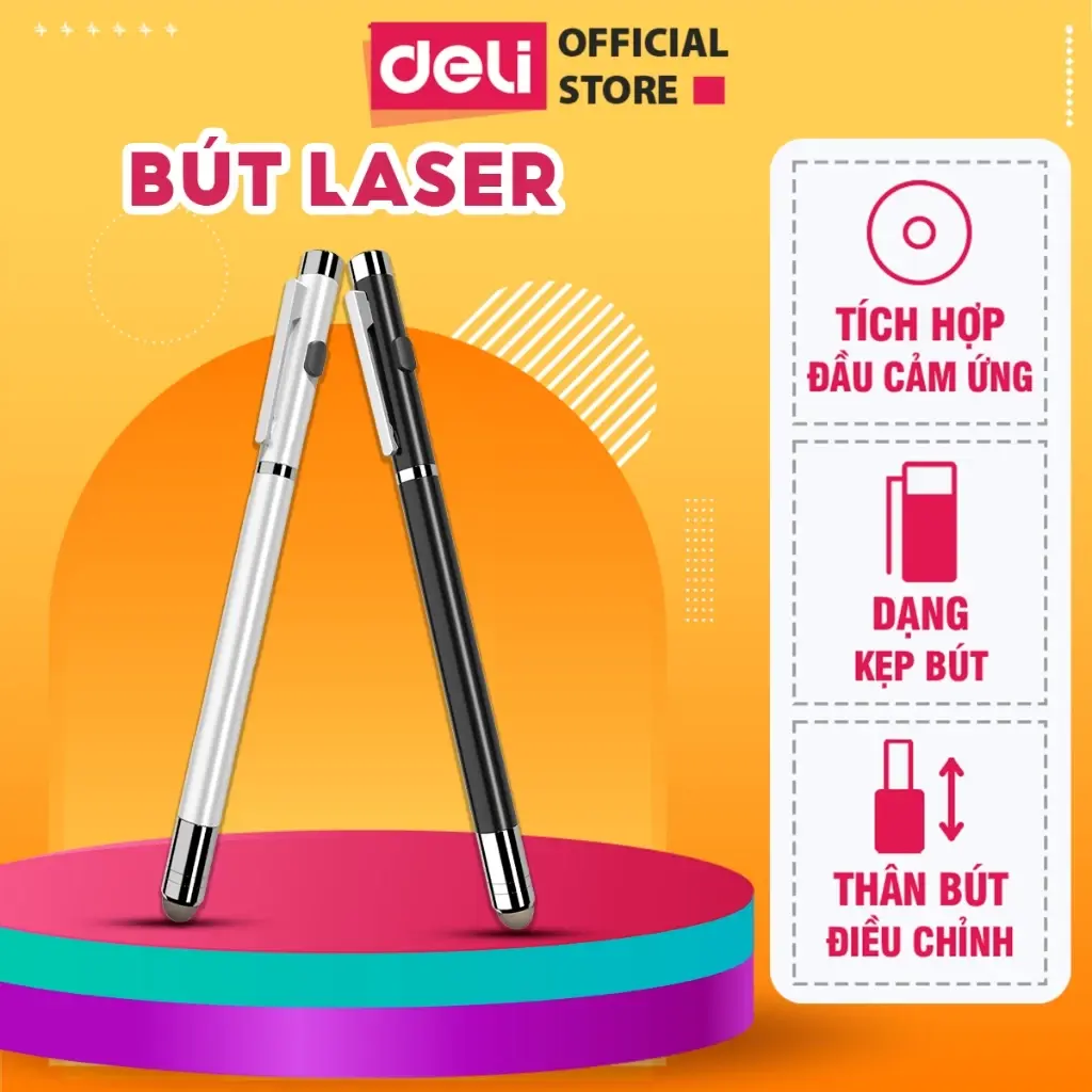 Bút Laser DELI Bút Trình Chiếu Đầu Bút Cảm Ứng Kéo Dài Thu Gọn Thiết Kế Hình Cái Bút Nhỏ Gọn Phụ Kiện
