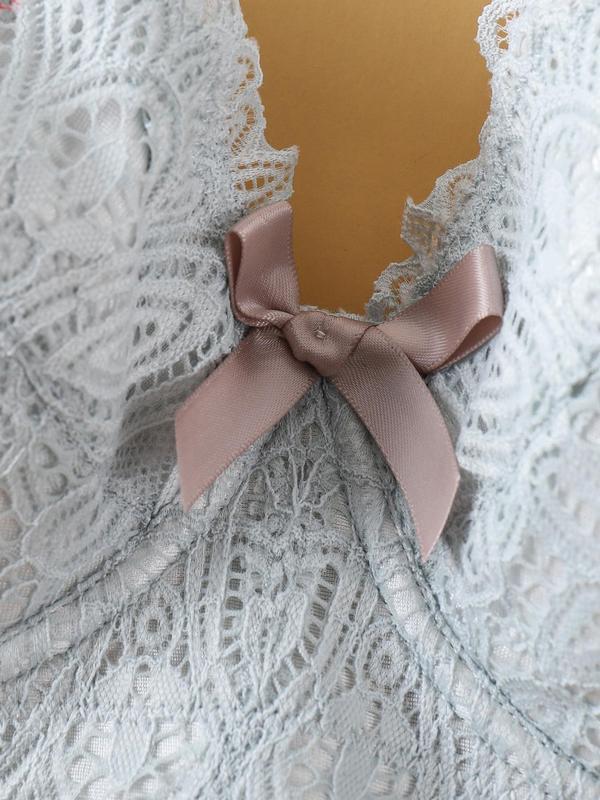 Plus Solid Bow Decor Underwire Lace Bra, Elegant Comfortable Breathable Adjustable Strap Push Up Bra for Daily Wear, Women's Lingerie for All Seasons 6