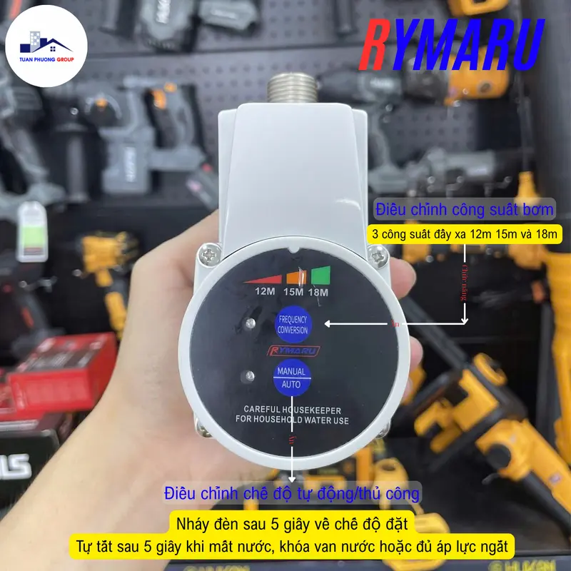 Máy bơm tăng áp mini Rymaru RY-01TB 100W, đẩy 18m, chống nước IP65 0
