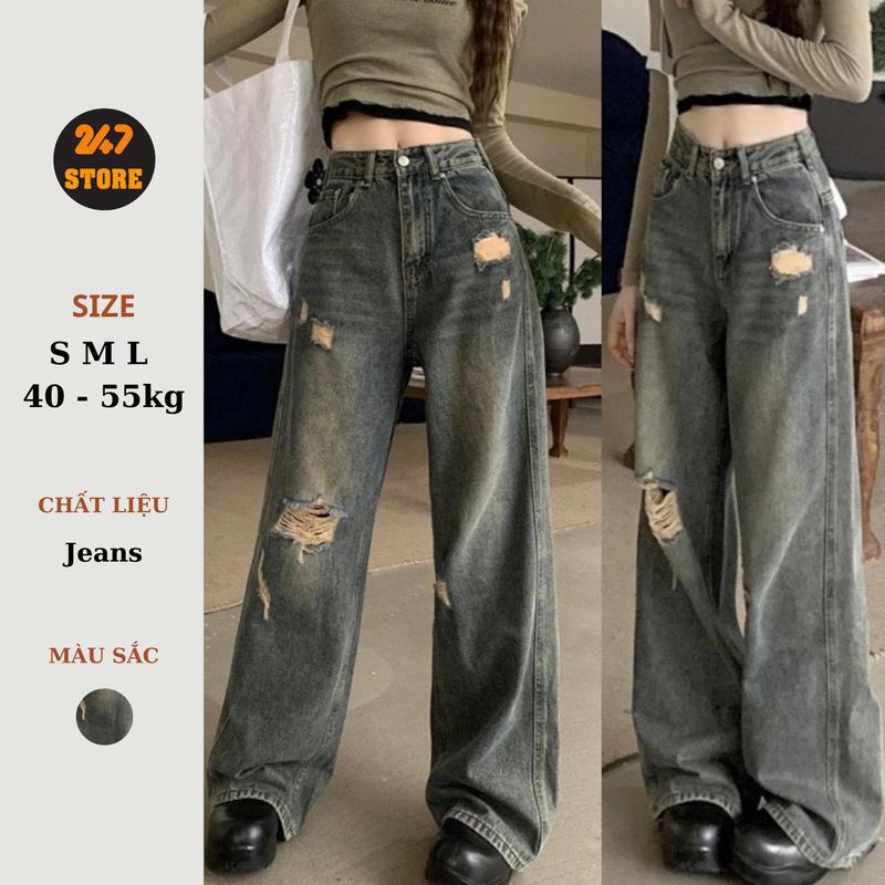 Quần Jean Lưng Cao Ống Suông Phối Rách Phong Cách Retro - Quanjeanrach9301_P4K15