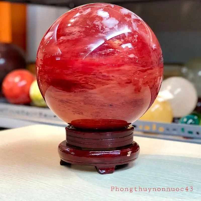 Bi cầu đá núi lửa ĐỎ từ 8cm đến 15cm tặng đế gỗ Quà tặng Đồ trang trí Sức khỏe
