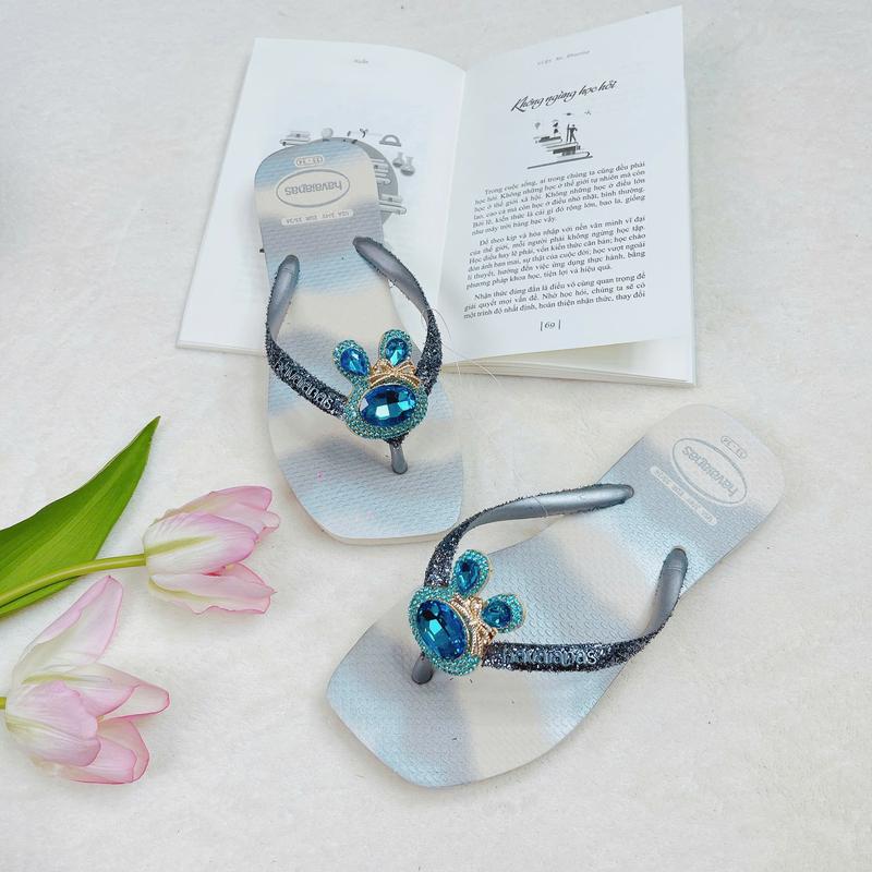  DÉP HAVAIANAS ĐẾ VUÔNG LOANG KIM TUYẾN XÁM MIX CHARM - LINDATRAN 