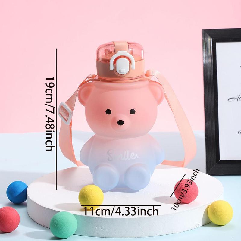 Cartoon Bear Design Water Bottle, Cute Drinking Cup with Lanyard, Drinking Supplies for Home Office School, Drinkware, Outdoor Accessories 1