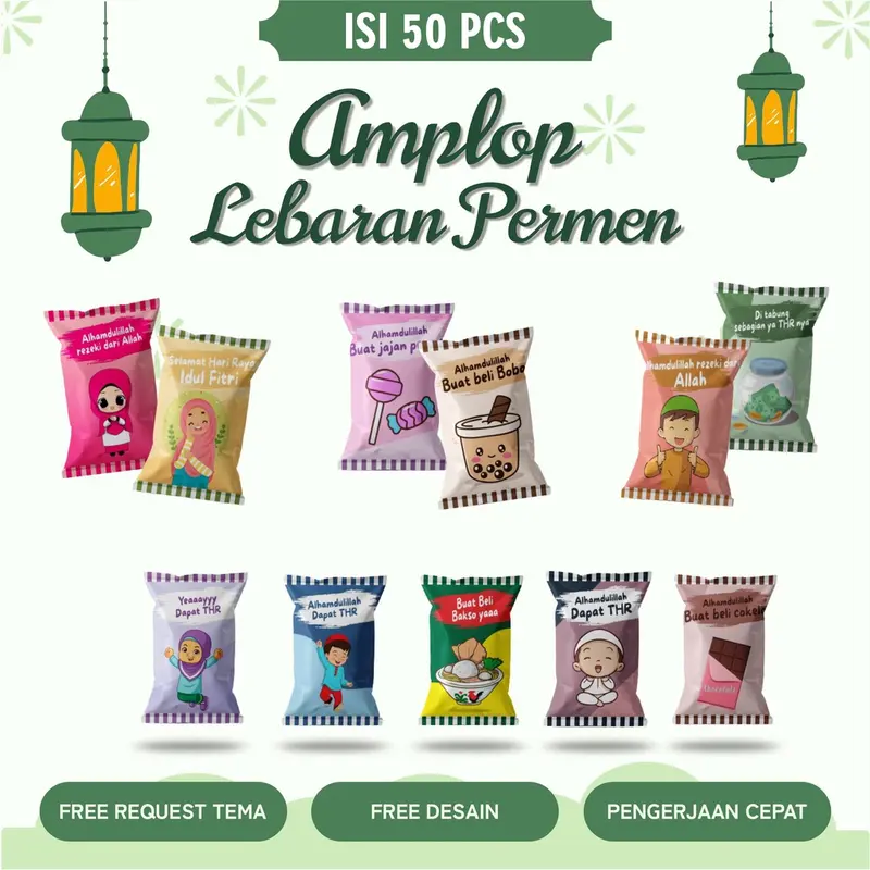 (ISI 100 PCS) Amplop THR Lebaran Idul fitri Bentuk Permen / Amplop Lebaran 2025 0