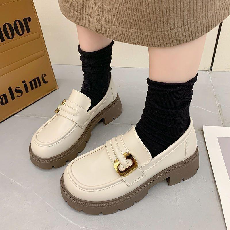 Product Introduction of Plover Authentic Leather Loafers Women's 2023 Spring and Autumn New Platform Thick Heel Pumps British Style Versatile Small Leather Shoes 10