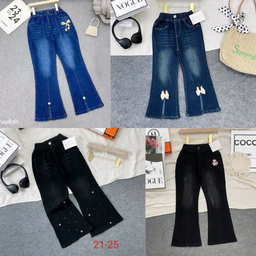 Quần bò loe, quần jeans dài bé gái phụ kiện siêu xênh 16-38kg ( Gửi Mẫu Ngẫu Nhiên, chọn mẫu ib shop)