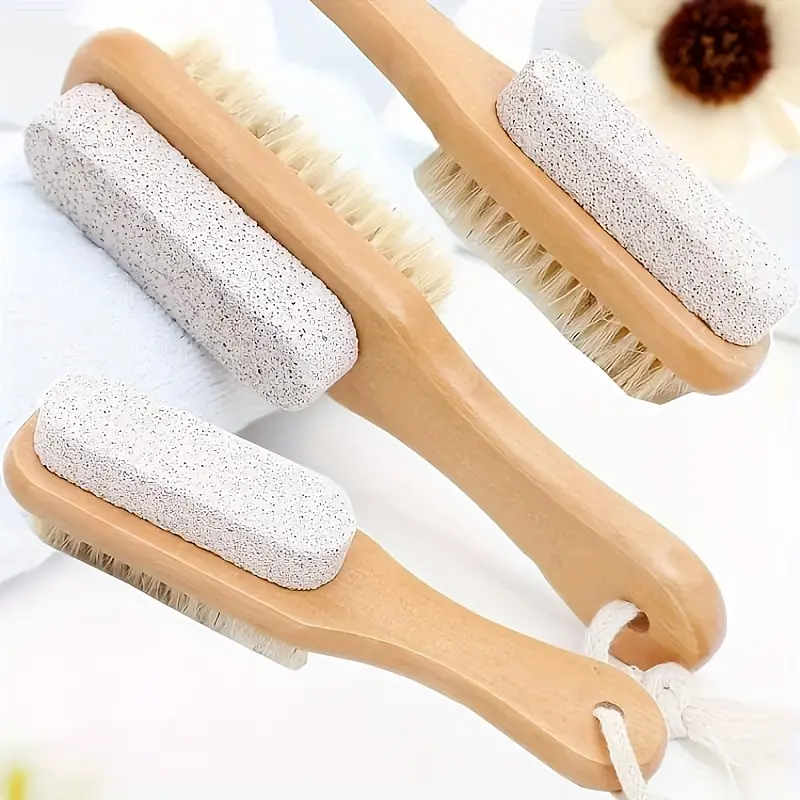 2-in-1 Foot Exfoliating Stone and Brush Set - Natural Wooden Handle, Rope Hanging |   Gentle Massage and Dead Skin Removal Tool, Suitable for Foot Therapy and Spa Care