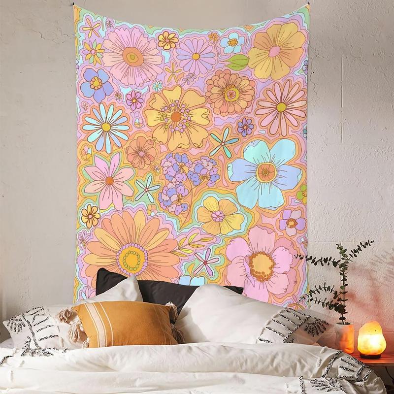 Floral Pattern Tapestry, Wall Hanging Tapestry, Cartoon Art Flower Decoration Background Cloth for Home Living Room Bedroom 3