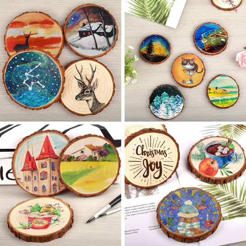 Natural Wood Slices with Bark (20pcs), DIY Wood Craft Kit, Wooden Craft for Home, Office, Wedding, Party 2