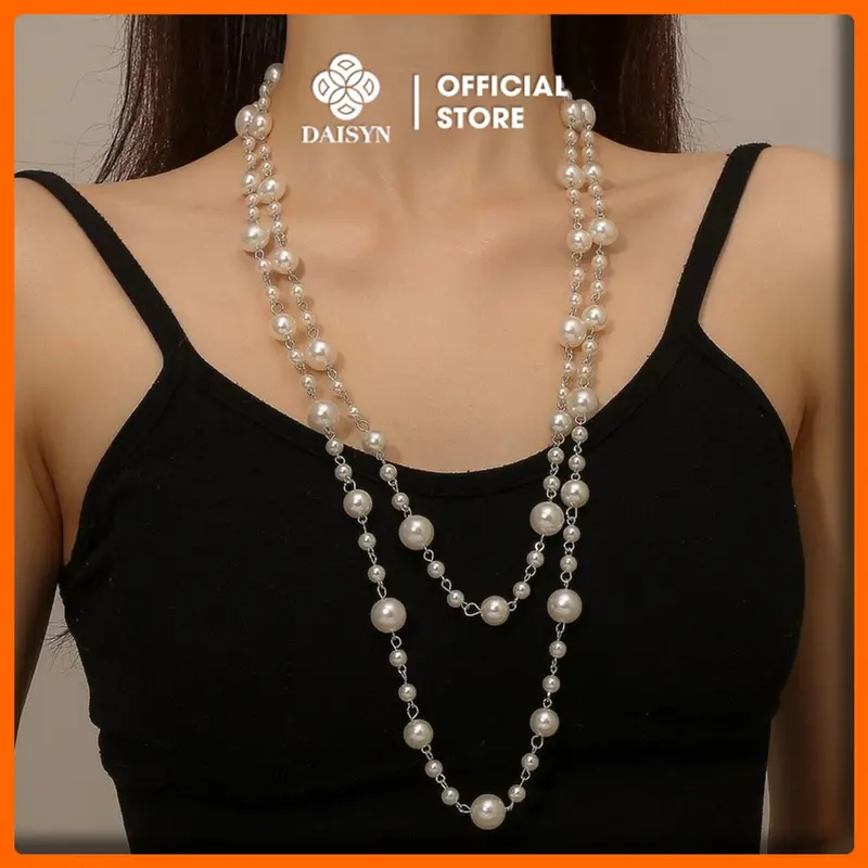 [ DAISYN ] N888 Dây chuyền ngọċ trai nhân tạo dài 150cm  ,  chuỗi hạt ngọċ trai mang áo dài 0