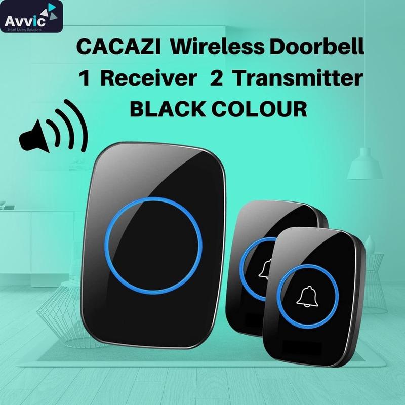 Avvic x CACAZI Wireless DoorBell Waterproof 1 Receiver 2 Transmitter Baterai Bel Black Pintu White Kotak 3
