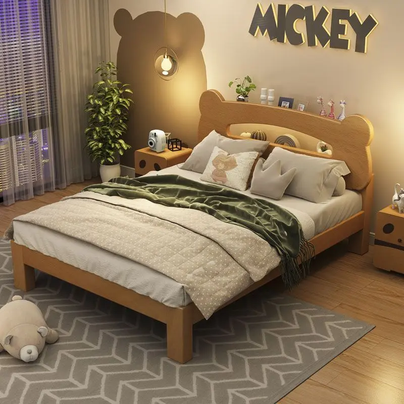 Wholesale of solid wood beds made of beech wood, 1-meter single bed, 1.2m children's bed, and 1.5m luminous children's bed