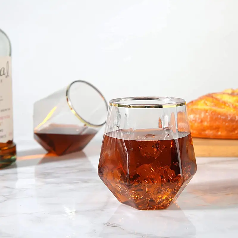 European Style Gold Edged Glass Hexagonal Plastic Household Transparent Whiskey Glass Hexagonal Foreign Wine Glass