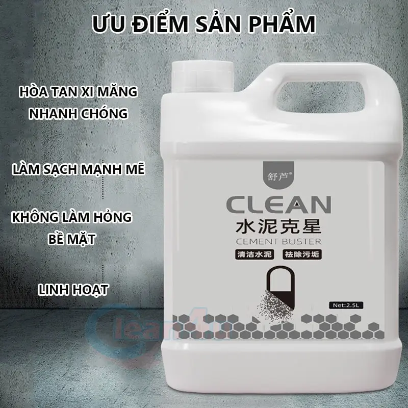 Chất Tẩy Xi Măng Tẩy Gạch Men 2500ml tặng pad chà Bình Xịt Nước 2