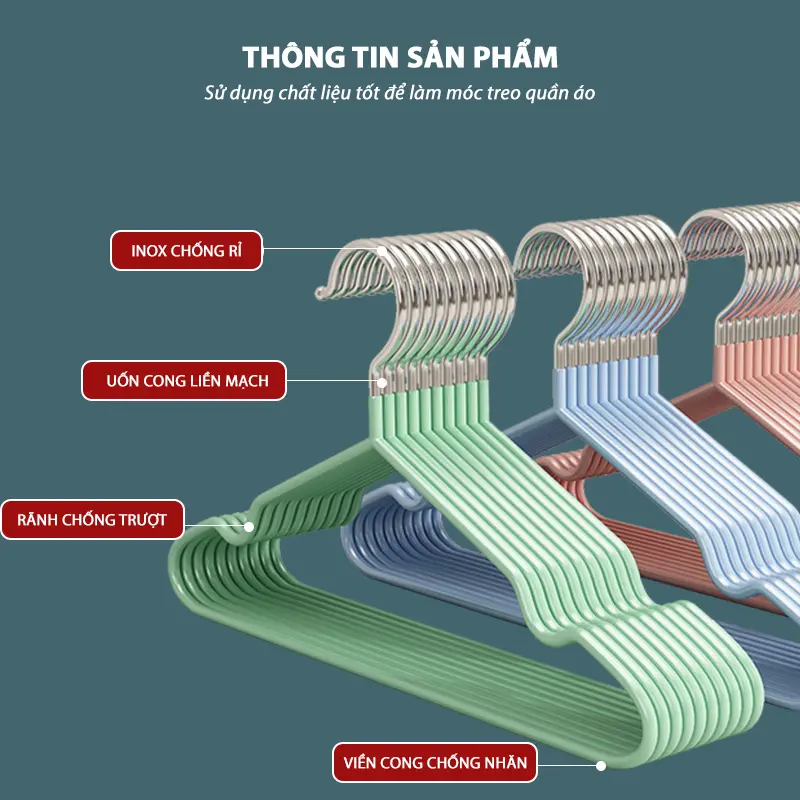 COMBO 20 Móc Treo Quần Áo Chống Tuột G05 Móc Nhôm Bọc Nhựa PVC Chống Trơn Trượt Chống Nhăn Quần Áo Khi Treo Tiện Lợi Nhiều Màu Sắc 6