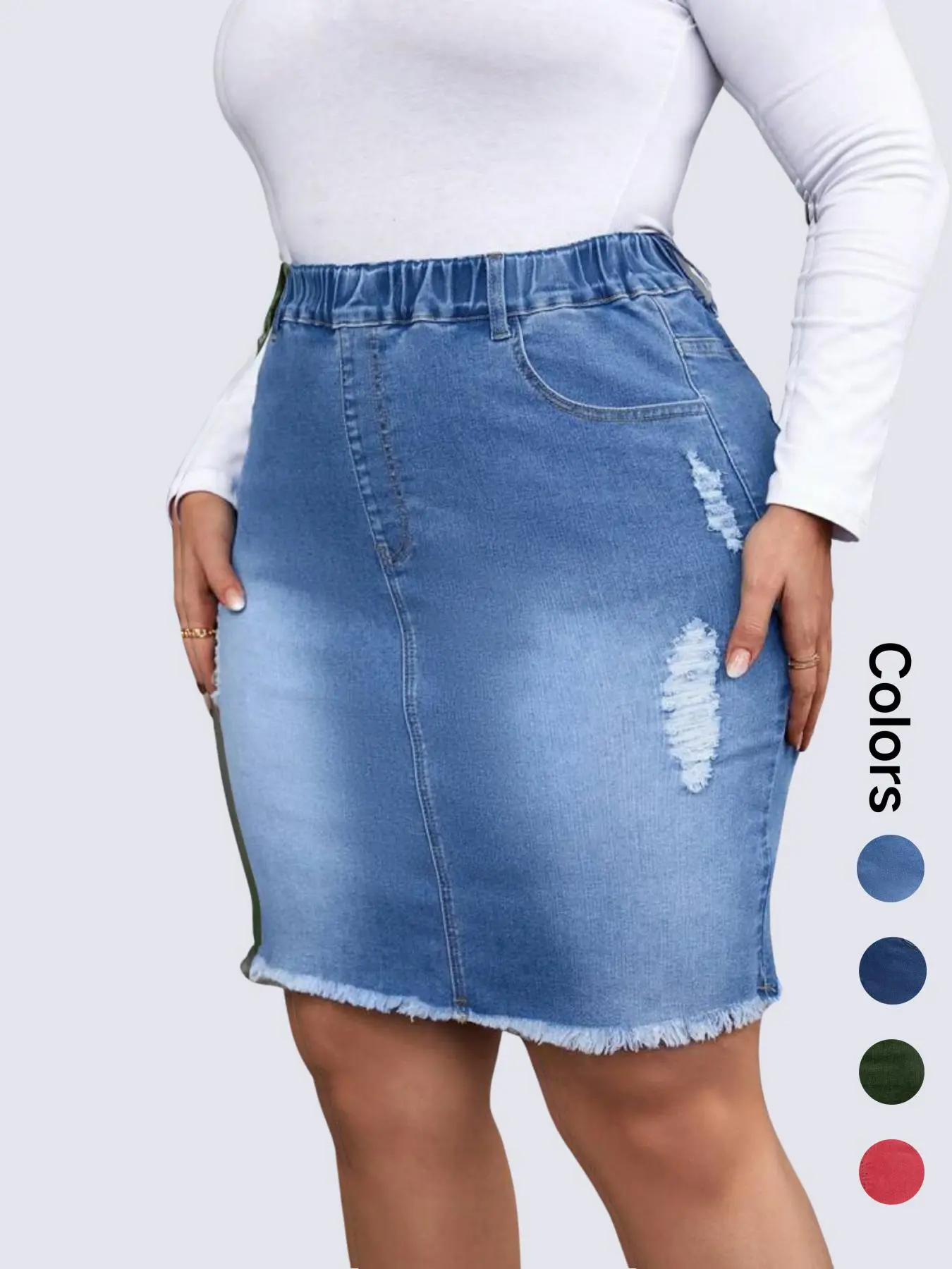 Women's Plain Ripped Denim  Skirt, Casual Fashion Skirt for Daily Outdoor Wear, Ladies Bottoms for Summer