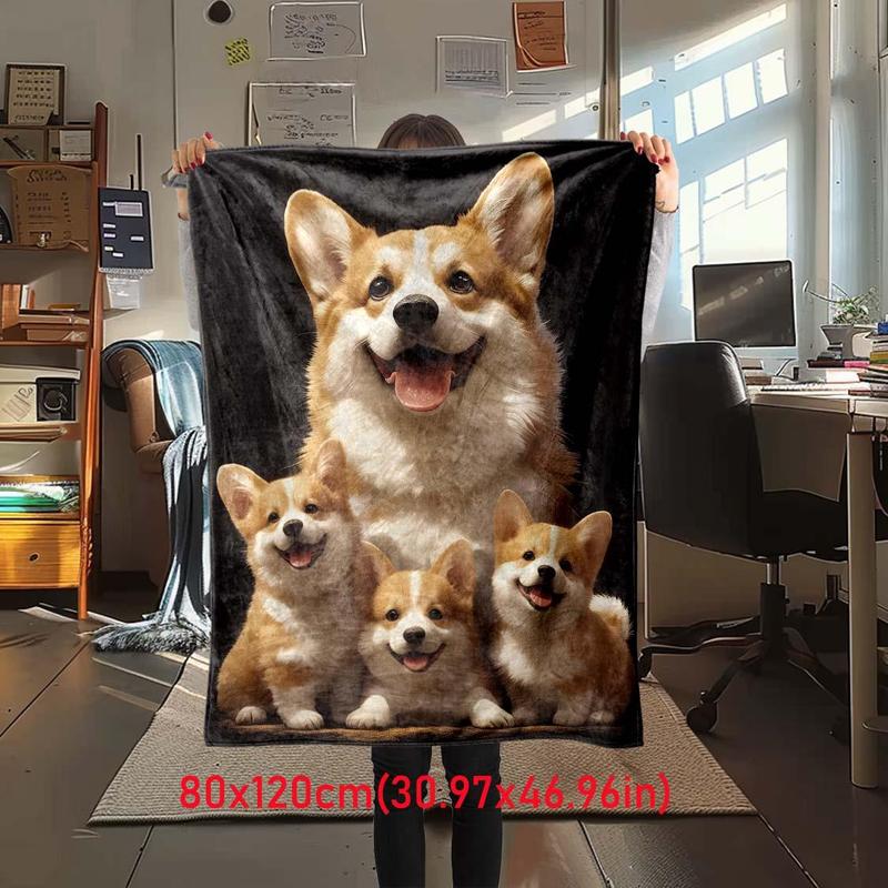 Cute Corgi Family Pattern Blanket, 1 Count Soft Throw Blanket, Air-conditioned Room Blanket, Warm Nap Blanket for Home & Office 4