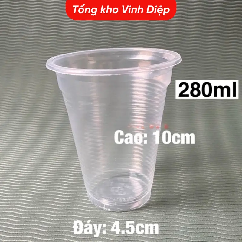 Cốc nhựa dùng 1 lần size 125ml, 220ml , 280ml, 300ml, 400ml, 500ml ( có nắp, ko nắp ) 5