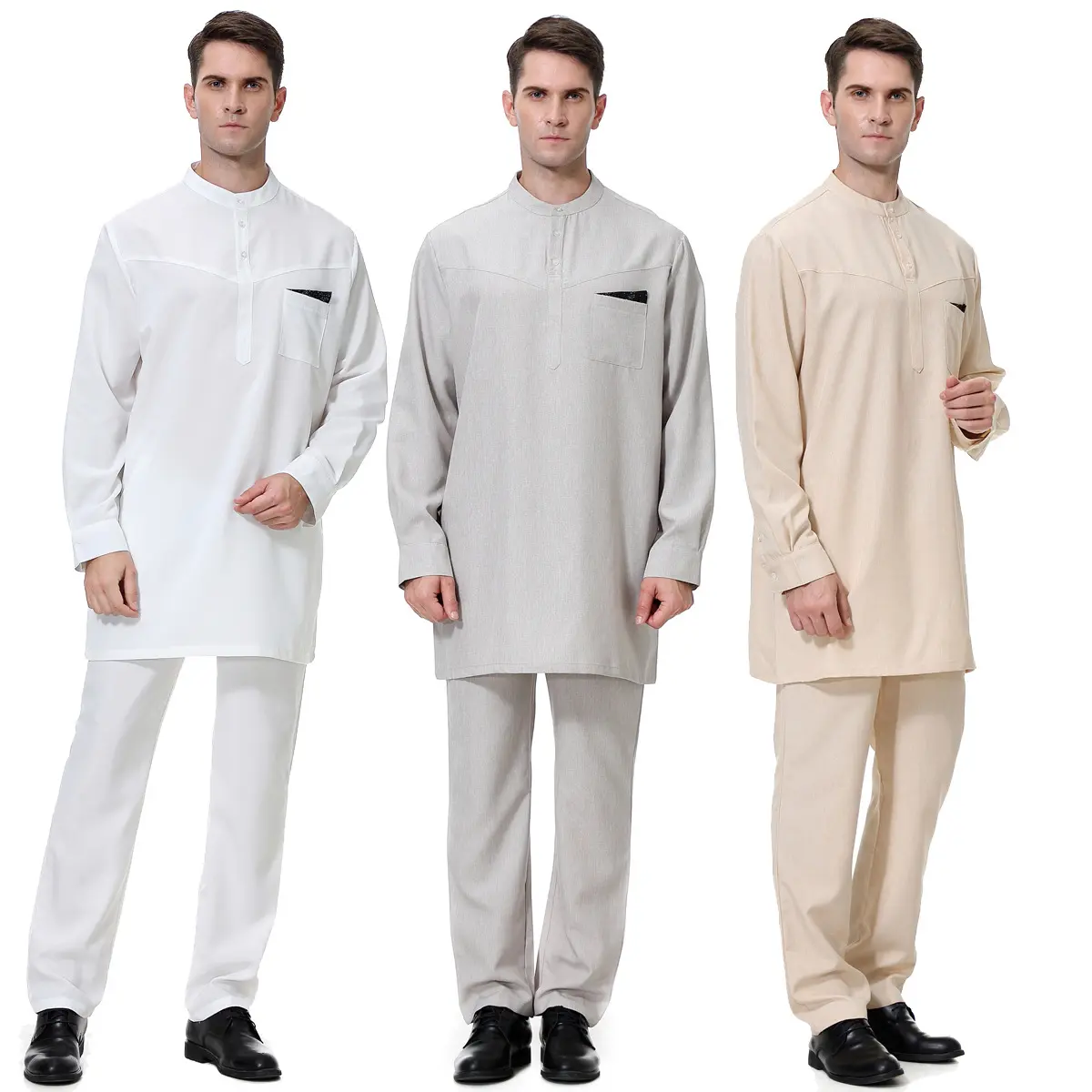 Muslim Dress, Suit, Men's Robe Robe + Pants, Men's Middle East Traditional Culture Dress, Eid Al-Fitr, Ramadan, Eid Al-Adha, Gulbang Festival Festival Dress, Muslim Islamic Culture Dress Fashion Tide Handsome High Quality Man Clothing