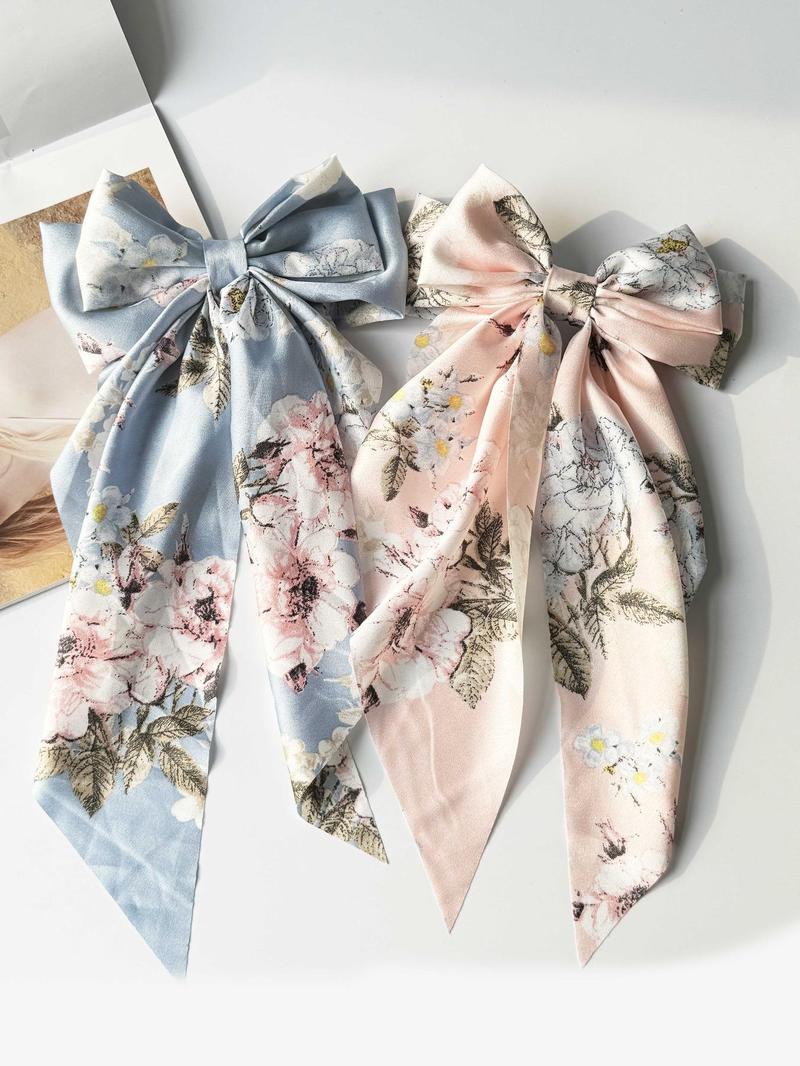 Product Introduction of Floral Print Bow Decor Hair Clip (2pcs), Cute Bouquet Print Hair Accessories for Women & Girls, Casual Versatile Hair Accessories for Daily Wear, Barrettes Hair Clips 11