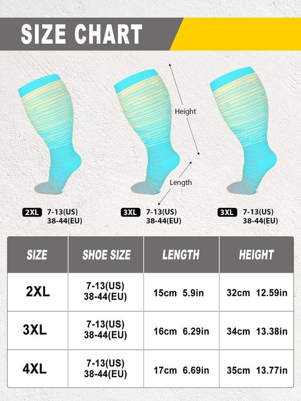 Plus Size 2 Pairs Striped Print Compression Over The Knee Socks, Athletic Running Socks, Soft Comfy Breathable Sports Socks for Women & Men Plus Size Outfits 2024 5