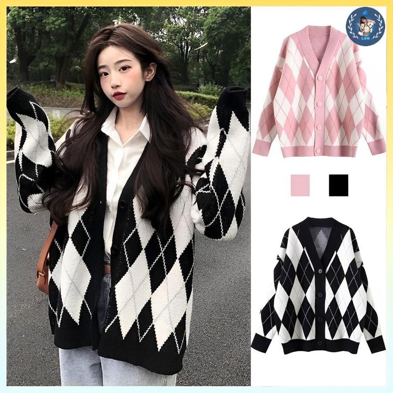 A215 Áo khoác ngoài Cardigan len THU ĐÔNG hoạt tiết QUẢ TRÁM hàng dệt kim QC form rộng dáng dài - L2M Top Áo tingoan sweater Women kuromi 【 hoa hồng