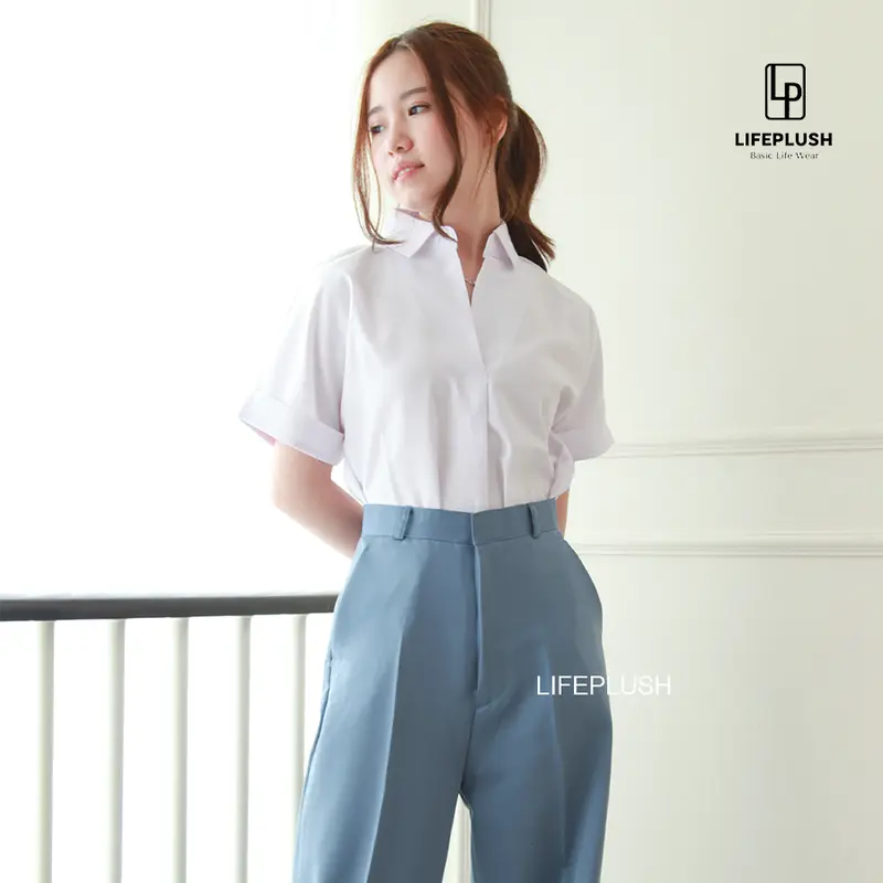 Blouse Baju Atasan Kemeja Wanita  Cotton Basic Casual Jimin Top Kerah Korean Style Lengan Pendek LIFEPLUSH- B1014 Jimin 0