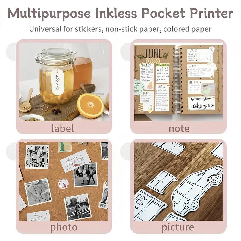 Portable Mini Printer, 1 Box Portable Wireless Photo Printer with Print Paper & Photo Sticker & Photo Corner Sticker, Bluetooth-compatible Label Printer for iOS & Android 4