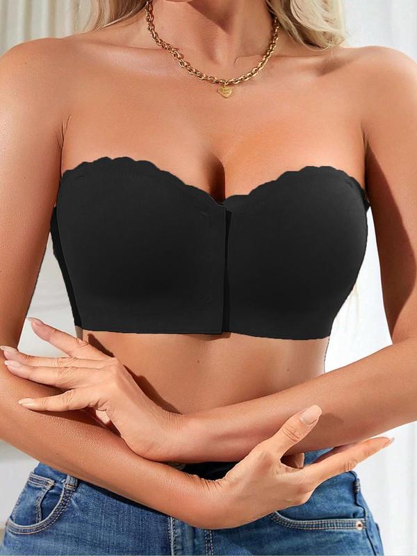 Women's Solid Wireless Strapless Bra with Transparent Straps, Breathable Comfortable Push Up Bra, Women's Lingerie for All Seasons 1