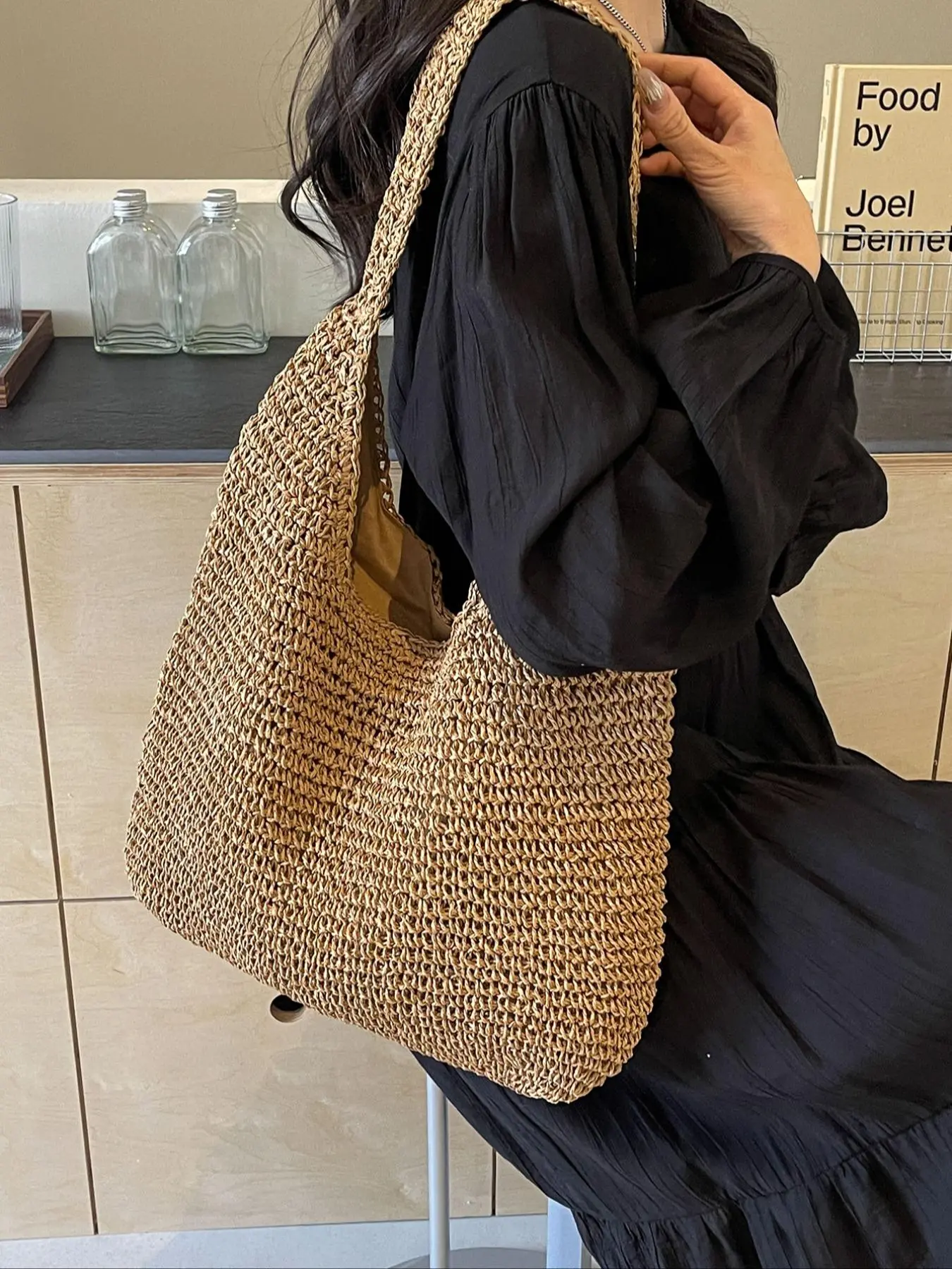 Women's Fashionable Straw Tote Bag, Large Capacity Shoulder Bag for Daily Used, Casual Trendy Versatile High-quality Daily Commuting Bag, Girl Fashionable Shopping Bag