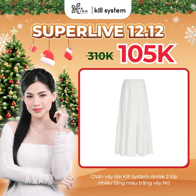 CFV [12.12 Võ Hà Linh x Kill System] Chân váy dài Kill System Annie 2 lớp nhiều tầng màu trắng váy Nữ